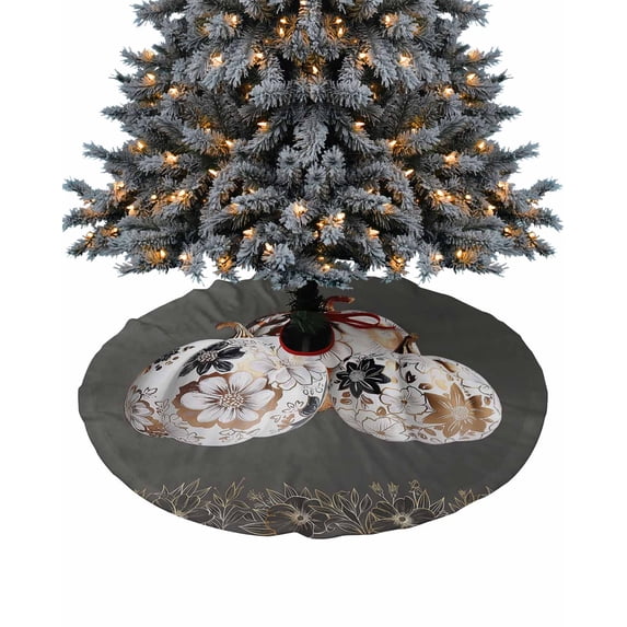 Thanksgiving Fall Christmas Tree Skirt 48 Inches Large Christmas Skirt Tree, Pumpkin Harvest Floral Botanical Grey Tree Skirt Christmas Decorations for Fireplace Party Holidays Indoor Outdoor
