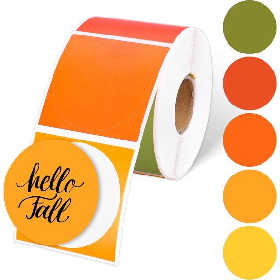 Thanksgiving Fall Colored Direct Thermal Labels Colorful Autumn Round Label Stickers Self-Adhesive Printer for DIY Candle Name Tag Logo Design, 500 count