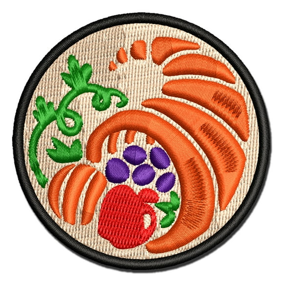 Thanksgiving Fall Cornucopia Applique Multi-Color Embroidered Hook & Loop Patch - 3 Inch Medium