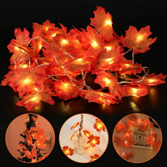 Thanksgiving Fall Decorations for Home Fall Maple Leaf String Lights, 9.8FT Fall Leaves Garland with Lights 20 Bulbs Lighted Fall Garland Lights for Halloween Fall Indoor Outdoor Decor
