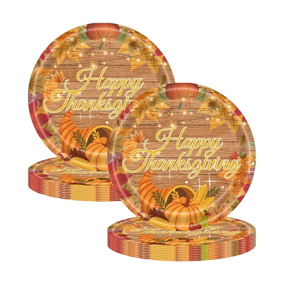 Thanksgiving Fall Disposable Paper Plates, Turkey Pumpkin Harvest Party Supplies Tableware for Family Dinner Holiday Table Decorations 7In