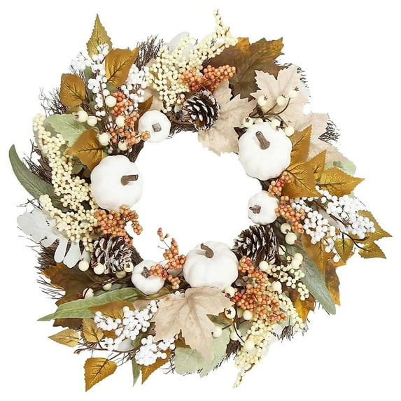 Thanksgiving Fall Door Wreath White Pumpkin Maple Leaf Outdoor Decor