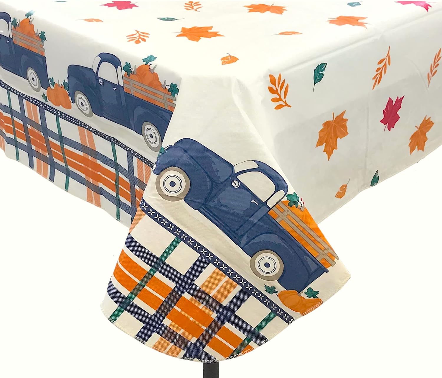 Thanksgiving Fall Flannel Back Vinyl Tablecloth: Farmhouse Blue Pumpkin ...