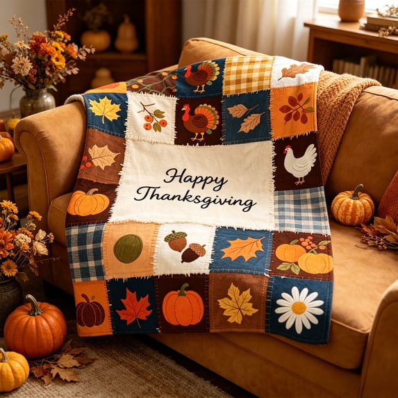 Thanksgiving Fall Flannel Throw Blanket Colorful, 5 Kinds of Cute Autumn Patterns, 27.5x39.4inWarm Plush Cover for Sofa Bed Camping Home Indoor Festival Daily Decor