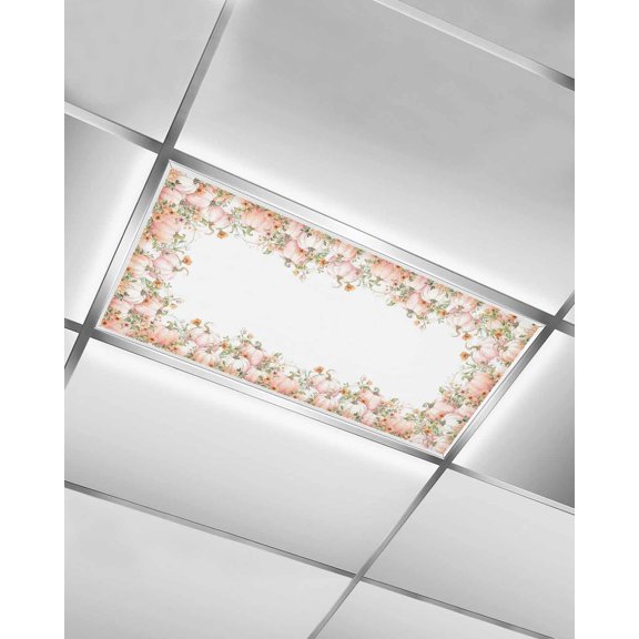 Thanksgiving Fall Fluorescent Light Covers for Ceiling Lights 4x2 feet,1 Pack Magnetic Light Filters for Classroom,Pink Orange Ombre Pumpkin Floral Botanical Fluorescent Light Shade Panel for Office