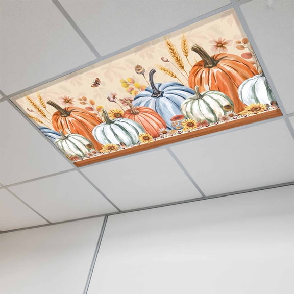 Thanksgiving Fall Fluorescent Light Covers, Rustic Retro Pumpkin Weeping Leaves Magnetic Light Covers for Ceiling Lights, Fluorescent Ceiling Shade Filters for Classroom Bedroom Office 4x2Ft x 1PCS