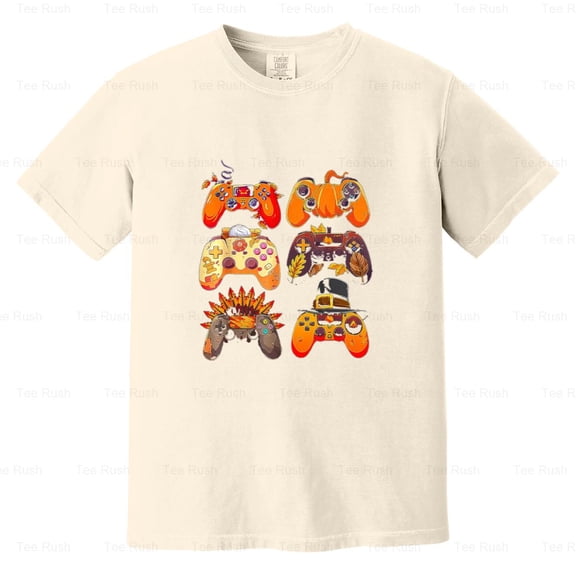 Thanksgiving Fall Gaming Controllers Funny Turkey Gamer Video Games Gift, Comfort Color T-Shirt Unisex, up to 4XL