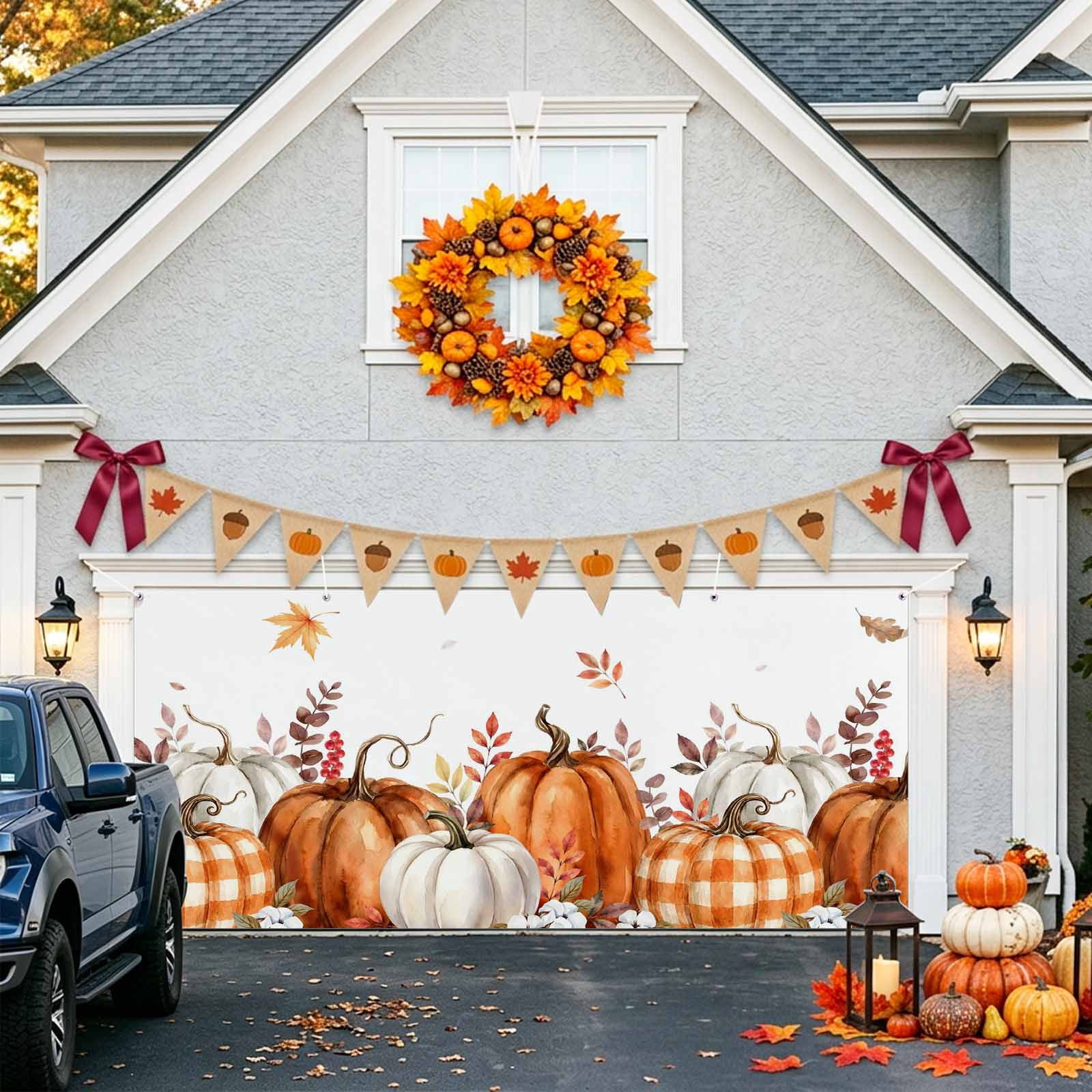 Thanksgiving Fall Garage Door Banner Covers, Rustic Orange White ...