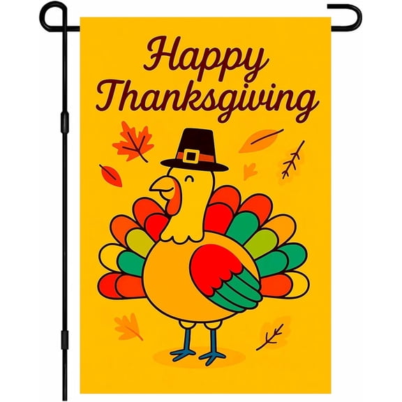 Thanksgiving Fall Garden Flag 12x18 Inch Double Sided Outdoor Turkey Yard Banner with Colorful Feathers and Autumn Leaves for Porch Lawn Patio Holiday Decor