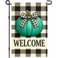 thumbnail image 1 of Thanksgiving Fall Garden Flag 12x18 Inch Welcome Teal Pumpkin Outdoor Flag Double Sided Yard Banner with Gingham Plaid Bow for Porch Lawn Patio Rustic Farmhouse Autumn Decor, 1 of 6