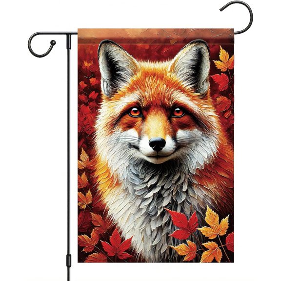 Thanksgiving Fall Garden Flag Red Fox Portrait 12x18 Inch Double-Sided Autumn Leaf Yard Banner for Porch Lawn Pathway Outdoor Woodland Wildlife Decor Welcome Sign