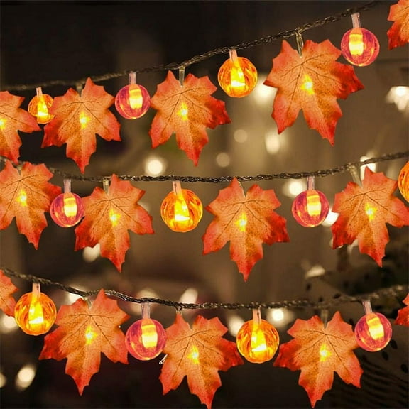 Thanksgiving Fall Garland Maple Leaf Lights Garland Decorations, 20ft 40LED Waterproof Battery Operated Indoor Fall String Lights for Home Holiday Halloween Autumn Harvest Decor