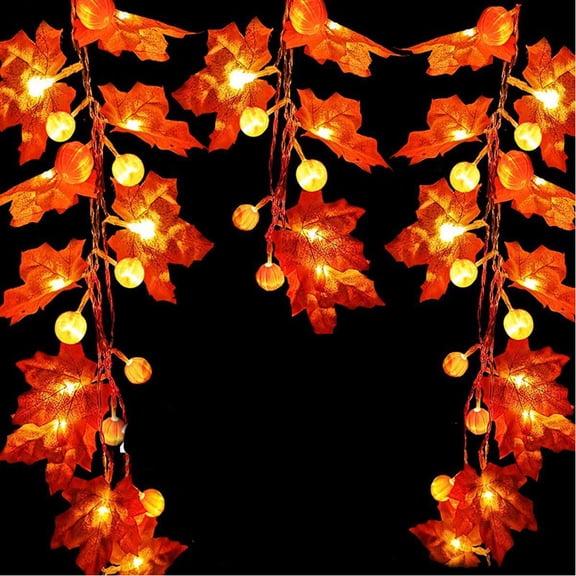 Thanksgiving Fall Garland String Lights, Autumn Leaves Pumpkin Garlands Lights, 10ft 20 LED Battery Operated Fall Lights for Halloween Home Party Fireplace Decorations