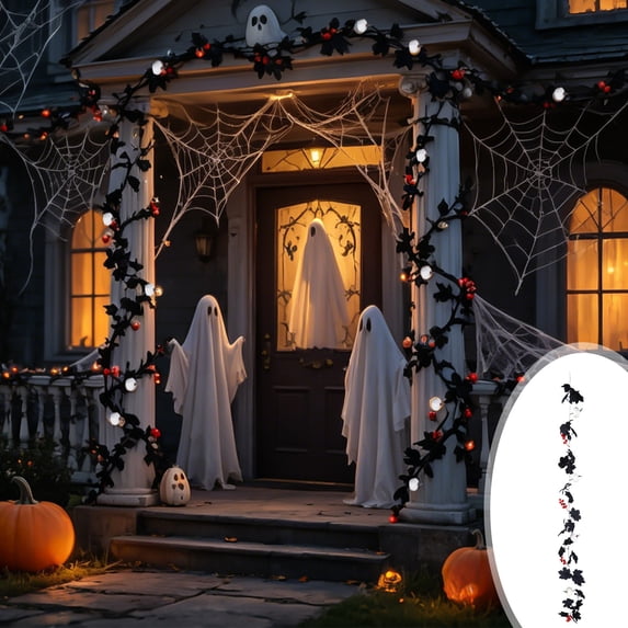 Thanksgiving Fall Halloween Decoration for Home Indoor Outdoor Clearance Under $5.00!Black Artificial Maple Leaf And Rattan Pumpkin And Berry Halloween Window Display And Fireplace Ornament