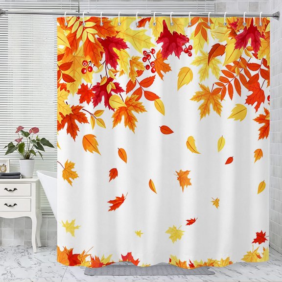 Thanksgiving Fall Harvest Shower Curtain Set, 72" x 72" Waterproof Polyester Bathroom Curtain with 12 Hooks, Rustic Farmhouse Falling Leaves Vintage Home Decor for Restroom