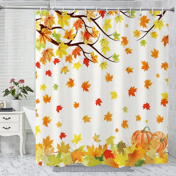 Thanksgiving Fall Harvest Shower Curtain Set, 72" x 72" Waterproof Polyester Bathroom Curtain with 12 Hooks, Rustic Farmhouse Maple Leaf Vintage Home Decor for Restroom