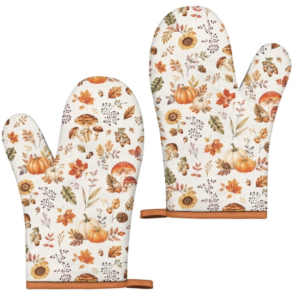Thanksgiving Fall Harvest Themed Oven Mitt Pair 2 Pieces 392℉ Heat Resistant Anti Scald Oven Gloves for Cooking
