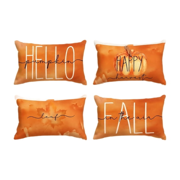 Thanksgiving Fall Harvest Throw Pillow Covers 12x20 Inch Set of 4, Printed Pumpkin Decorative Pillowcases, Farmhouse Holiday Cushion Covers for Sofa Living Room Home Fall Halloween Thanksgiving Decor