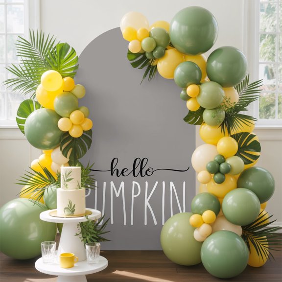Thanksgiving Fall Hello Pumpkin Quote Arch Backdrop Cover Stretchy Spandex Arch Cover 6ft, Black White Word on Grey Round Top Chiara Stand Covers for Wedding Birthday Party Ceremony Banquet