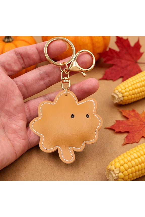 Thanksgiving Fall Leaf Leather Keychain, Faux Leather Maple Foliage Pendant With Metal Clip For Purse Backpack Keys And Car Interior Decor, Autumn Holiday Charm Gift For Family And Friends