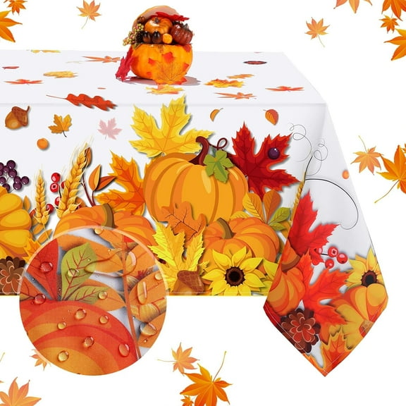 Thanksgiving Fall Leaf Tablecloth Autumn Maple Leaf Table Cover Waterproof Rectangle Fabric Pumpkin Tablecloth Thanksgiving Table Decorations Farm Table Cover for Autumn Harvest Dinner 60 x 84 Inch