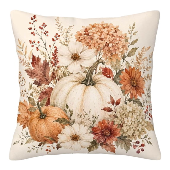 Thanksgiving Fall Linen Pillow Cover, Double‑Sided Autumn Cushion Case 18x18 Inch for Sofa Bedroom Farmhouse Decor