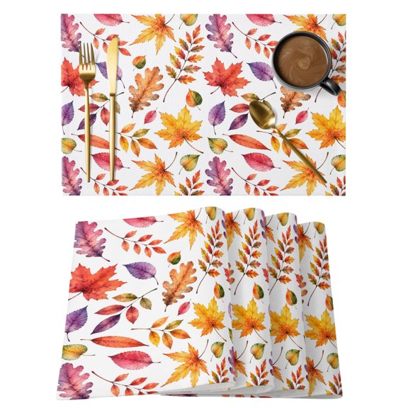 Thanksgiving Fall Maple Leaves Placemats Set of 6,Wipeable Washable Table Mats for Dining Tables, Seamless Autumn Foliage Leaf Place Mats for Kitchen Event Party Tabletop Decor