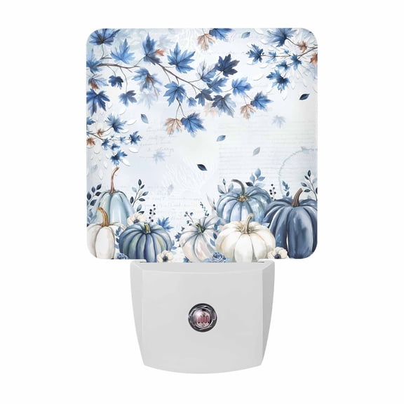 Thanksgiving Fall Night Lights, Blue Maple Leaf Pumpkin Smart Auto Dusk to Dawn Sensor Nightlights Plug-in Nightlight for Bedroom Bathroom Living Room Kitchen Hallway