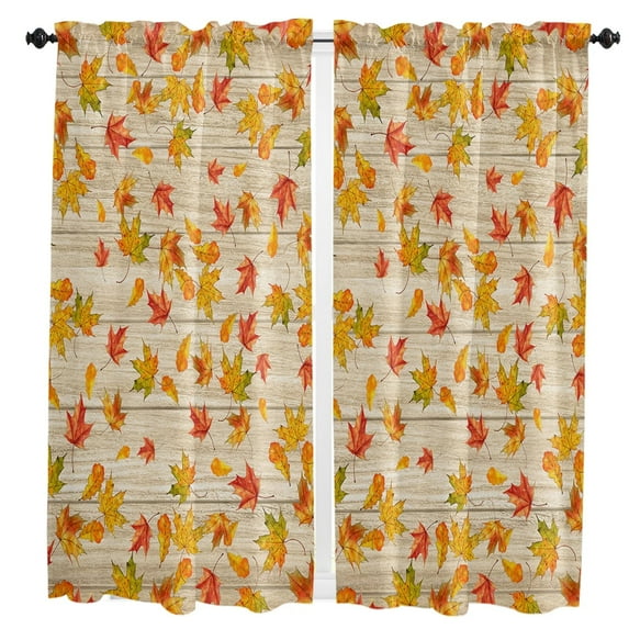Thanksgiving Fall Orange Maple LeavesWindow Curtains Kids Bedroom Modern Living Room Hall Curtains Kitchen Decorative Drapes