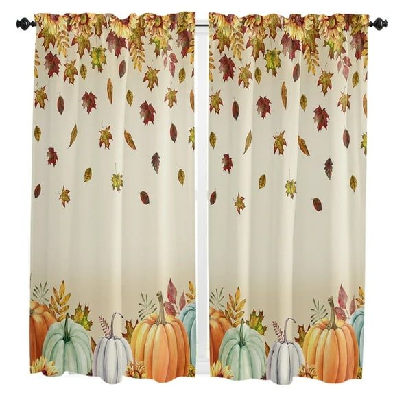 Thanksgiving Fall Orange Maple LeavesWindow Curtains Kids Bedroom Modern Living Room Hall Curtains Kitchen Decorative Drapes