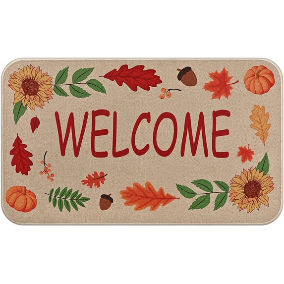 Thanksgiving Fall Outdoor Doormats, Autumn Welcome Door Mats Non Slip Maple Pumpkin Entrance Mat, Decorative Indoor Outdoor Door Rugs for Entryway Patio, Thanksgiving Home Decors, 17 x 30 Inch