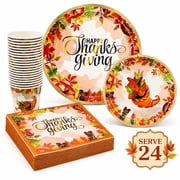 Thanksgiving Fall Paper Plates and Napkins Disposable Dinnerware Give Thanks Theme Party Supplies Autumn Tableware Set for 24 Guests 96Pcs