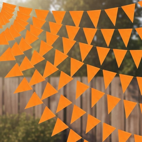 Thanksgiving Fall Party Decorations Orange Pennant Banner Flag Fabric Autumn Bunting Triangle Banner Garland for Fall Wedding Carnival Birthday Outdoor Events Party Supplies