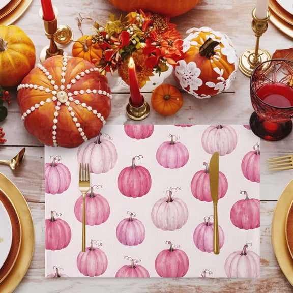 Thanksgiving Fall Placemats Set of 1, Rustic Minimalist Blush Pink Pumpkin Non-Slip Place Mats Washable Table Mats for Kitchen Dining Table Decorations Indoor/Outdoor