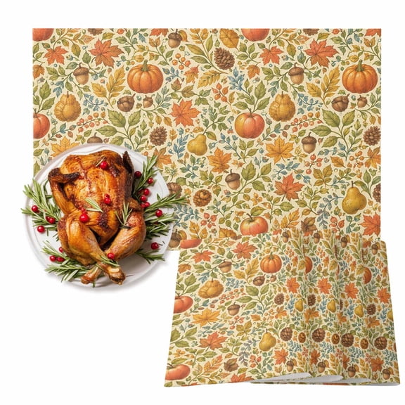 Thanksgiving Fall Placemats Set of 6 Rustic Farmhouse Pumpkins Pears Apples Leaf Heat Insulation Non-Slip Place Mats Washable Table Mats for Dining room Party Kitchen Decor, 13 x 19 Inches