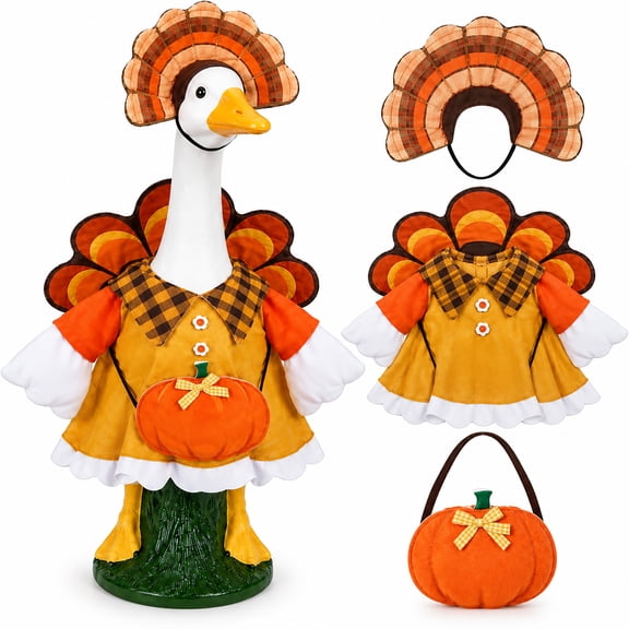 Thanksgiving Fall Porch Goose Outfit,Turkey Goose Costume with Hat for 23''H Plastic/Cement Statues,Harvest Festive Thanksgiving Autumn Yard Lawn Garden Patio Outdoor Decor