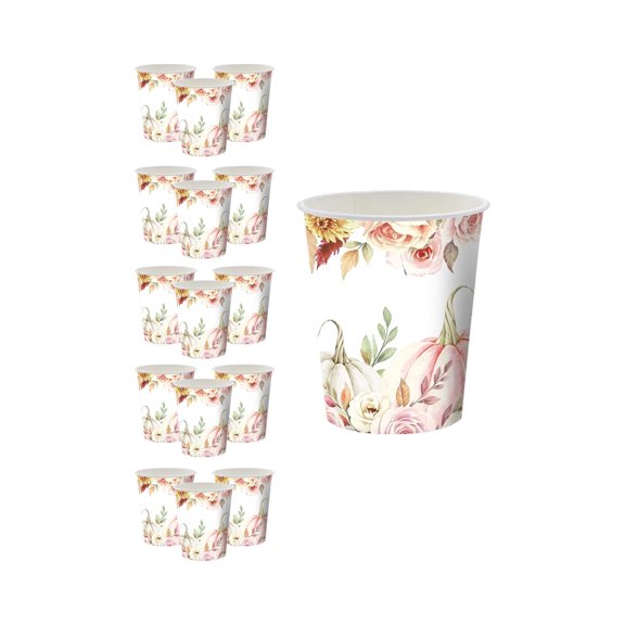 Thanksgiving Fall Pumpkin Maple Leaf Printed Disposable Tableware Collection Plates Napkins Cups for Large Family Reunion Potluck Buffet Line Community Fundraiser Photo Studio Setup