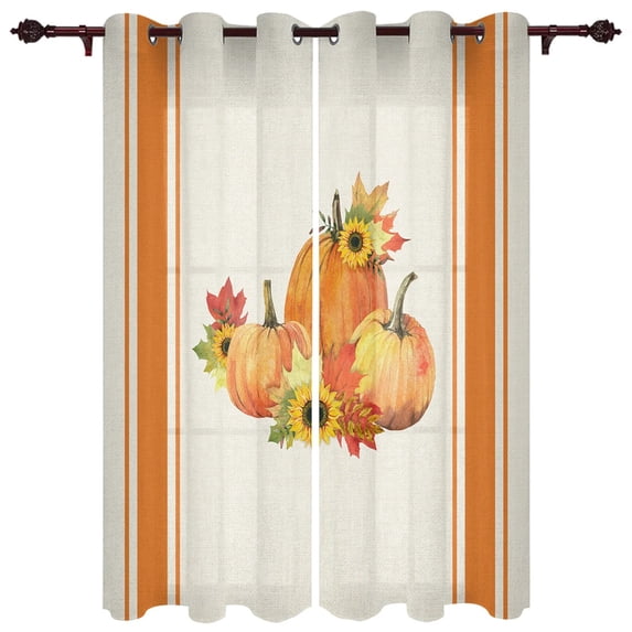 Thanksgiving Fall Pumpkin Maple Leaf Window Curtains Bedroom Festival Made Finished Drapes Livingroom Window Treatments Curtains
