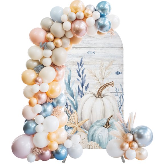Thanksgiving Fall Pumpkins Arch Backdrop Cover Spandex Fitted Arch Cover 6FT,Arches Backdrop Stand Covers for Wedding Birthday Party Ceremony Banquet Decoration Ocean Seahorse Corals Anchor