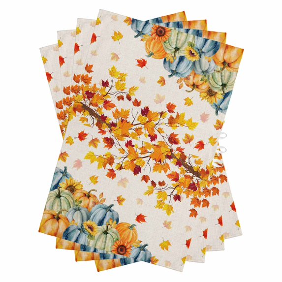 Thanksgiving Fall Pumpkins Kitchen Towels Set of 4, Water Absorbent Dish Towel, Blue Green Yellow Botanical Decorative Hand Towels - Quick Drying Cloth for Cooking Baking, 18x28 Inch