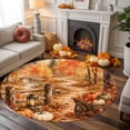 thumbnail image 1 of Thanksgiving Fall Round Area Rug 5 FT,Non Slip Bedroom Area Rug,Rustic Orange Pumpkin Maple Leaves Forest Washable Soft Circular Carpet Floor Mat for Kitchen Dining Room Foyer Balcony Dorm, 1 of 9