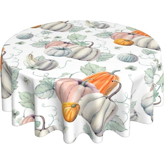 Thanksgiving Fall Round Tablecloth 60 Inch, Autumn Harvest Pumpkin Tablecloths Stain Resistance Polyester Table Cloth for Holiday Parties Kitchen Dining Indoor Outdoor