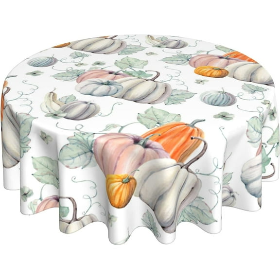 Thanksgiving Fall Round Tablecloth 60 Inch, Autumn Harvest Pumpkin Tablecloths Stain Resistance Polyester Table Cloth for Holiday Parties Kitchen Dining Indoor Outdoor