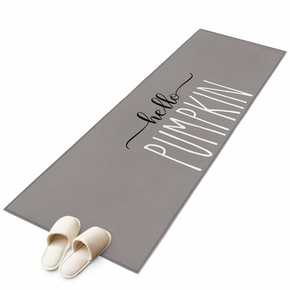 Thanksgiving Fall Runner Rug 2x6 FT, Non Slip Hallway Carpet, Hello Pumpkins Autumn Grey Washable Soft Floor Carpet Throw Runner Carpet Long Rug for Entryway Kitchen Bedside Sliding Door