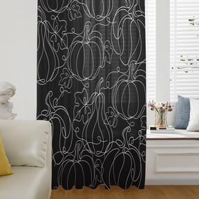 Thanksgiving Fall Sheer Curtains 45 Inch Length Autumn Pumpkin Leaves Lines Black Chiffon Curtain for Bedroom Living Room Light Filtering Window Treatments Voile Curtains Drapes for Kitchen