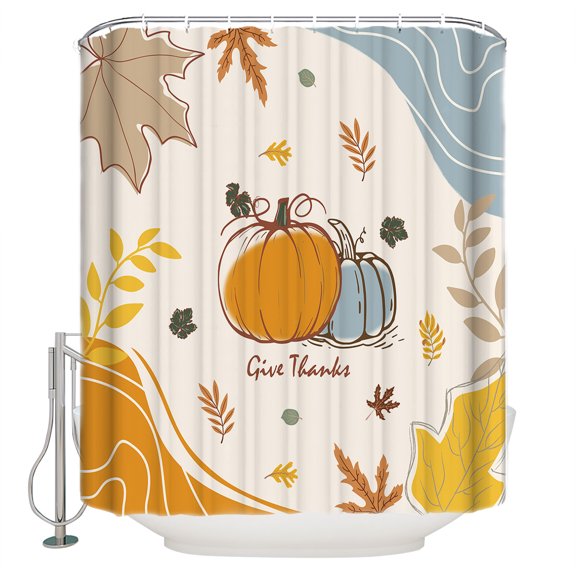 Thanksgiving Fall Shower Curtain, 36" x 72", Boho Cute Cartoon Pumpkin Waterproof Bathroom Curtain Washable Shower Curtain Set with 12 Hooks