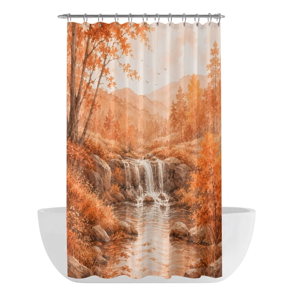 Thanksgiving Fall Shower Curtain - Water Repellent Fabric Shower Curtains Washable, Orange Maple Trees Forest Mountain Decorative Polyester Cloth Bathroom Curtains Modern Bath Decor 36"x72"