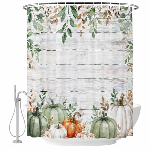 Thanksgiving Fall Shower Curtain, Waterproof Shower Curtains for Bathroom, Autumn Eucalyptus Sage Green Pumpkin Washable Fabric Bathtub Curtain Set Bath Decor with 12 Hooks 72"x78"
