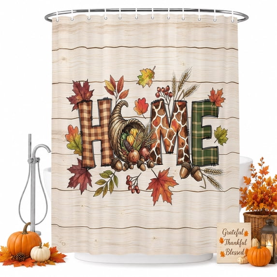 Thanksgiving Fall Shower Curtain, Waterproof Shower Curtains for Bathroom, Country Pumpkin Maple Wooden Grain Washable Fabric Bathtub Curtain Set Bath Decor with 12 Hooks Stall 36"x72"