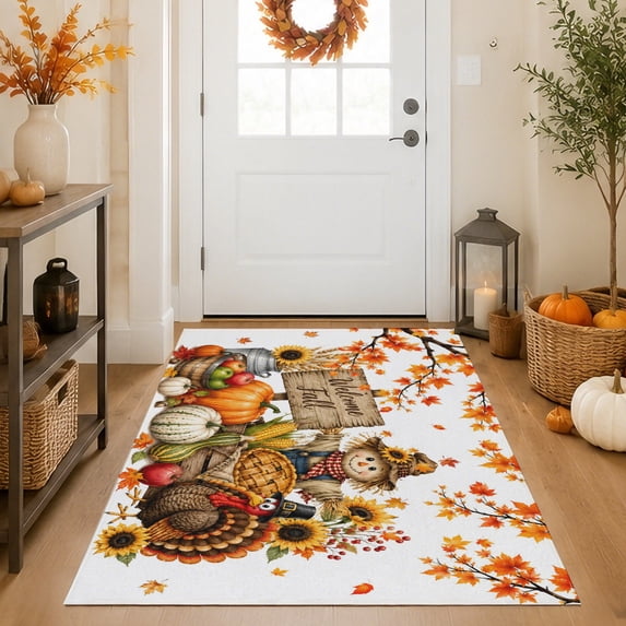 Thanksgiving Fall Straw Man Pumpkin Non-Slip Non-Shedding Floor Mat ...